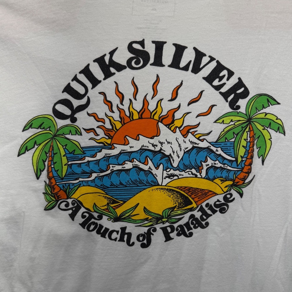Quiksilver A Touch of Paradise Long Sleeve Graphic T-Shirt Size XL White Cotton - Picture 7 of 7